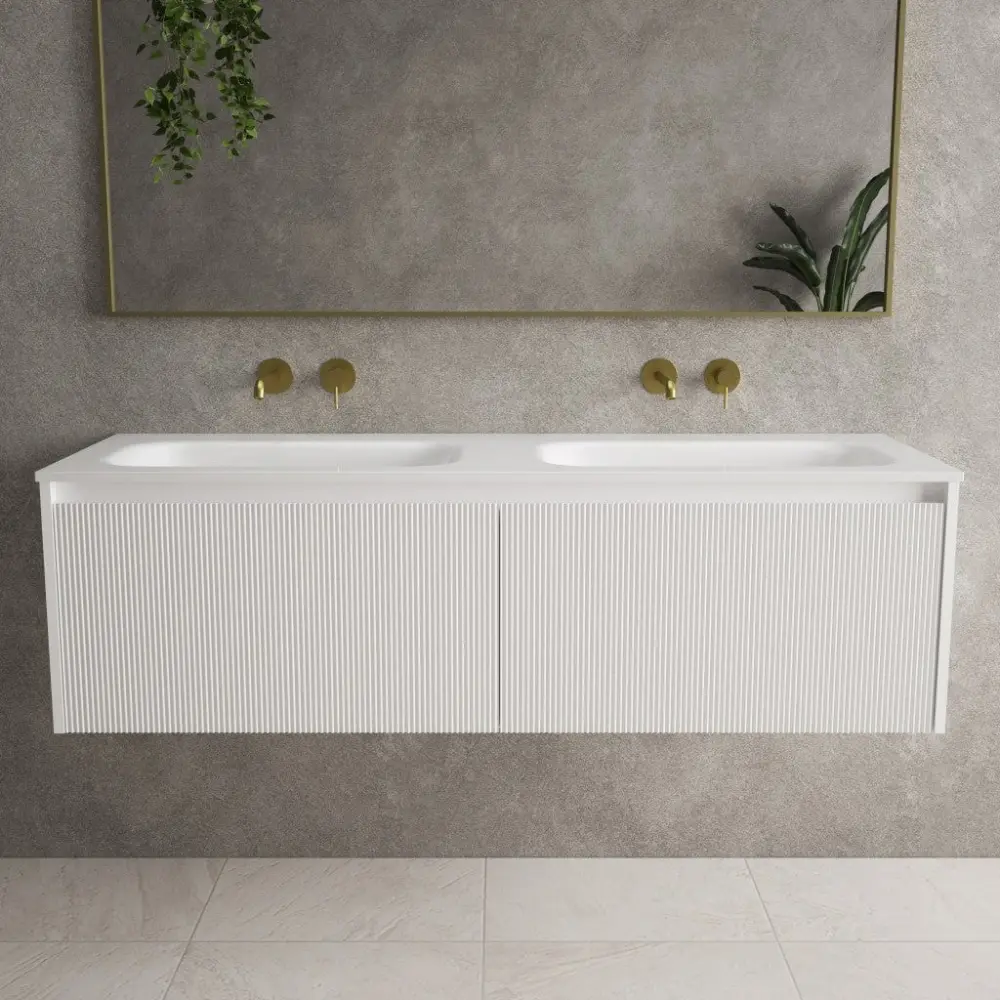 Scanalato Double Drawer Vanity Unit Beyondstone Double Basin - Pure Snow 1400mm