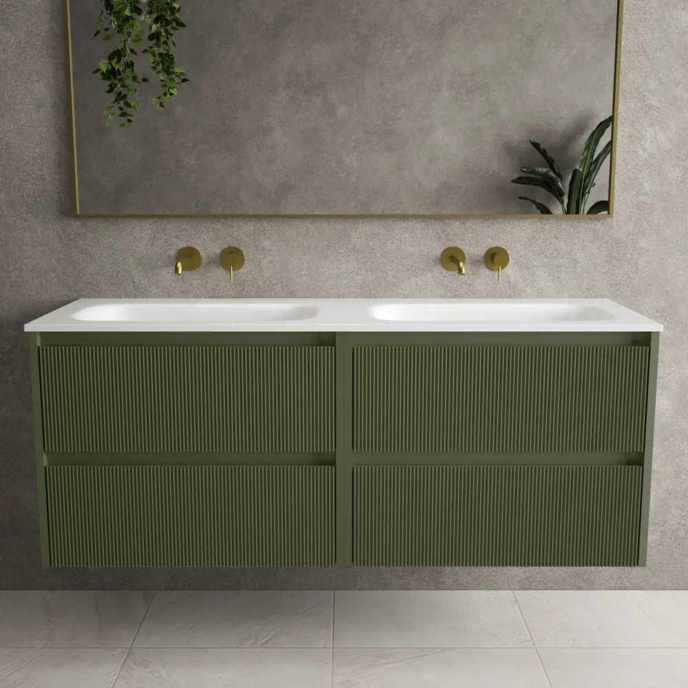 Scanalato Four Drawer Vanity Unit Beyondstone Duplicate Basin - Seaweed 1400mm