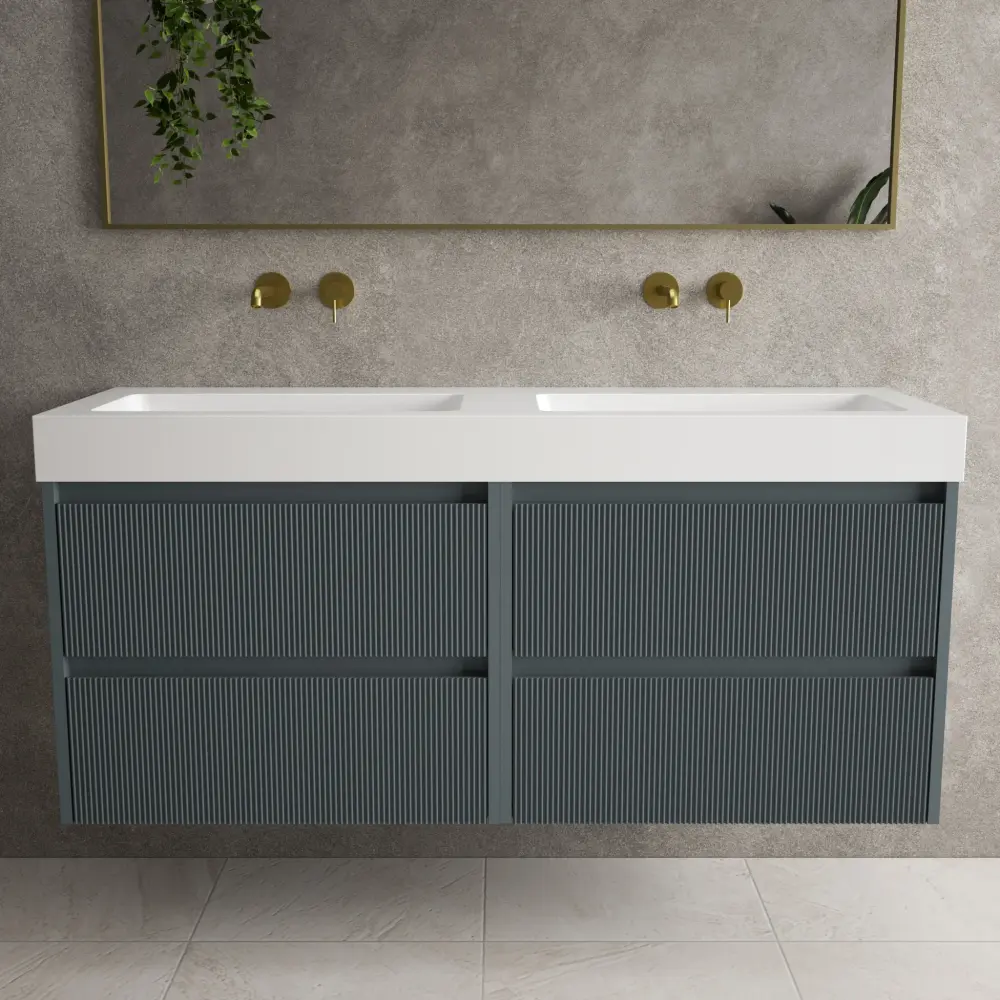 Scanalato Four Drawer Vanity Unit Beyondstone BLOC Twin Basin - Slate Grey 1400mm
