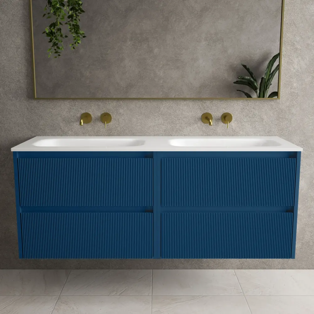 Scanalato Four Drawer Vanity Unit Beyondstone Double Basin - Ocean Indigo 1400mm