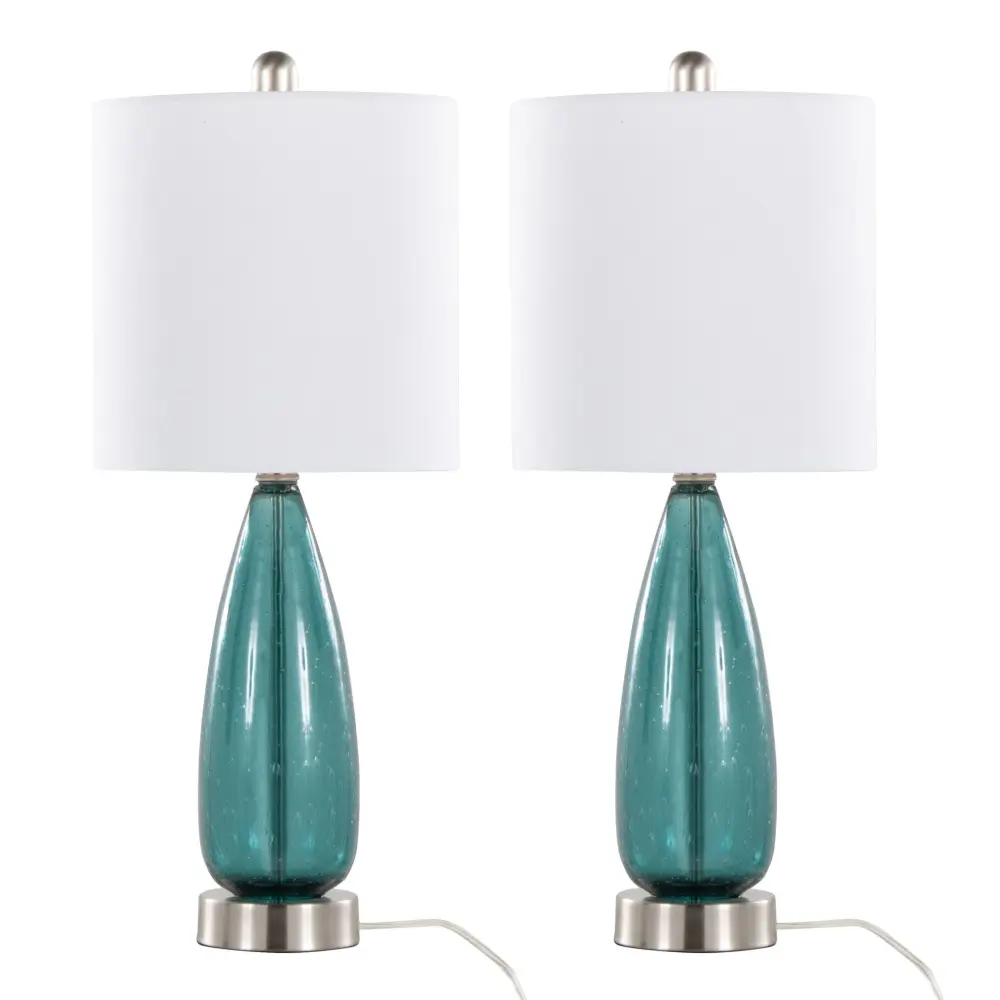Bottega - Contemporary Table Lamp (Set 2) - Sapphire Azure / Nickel / White