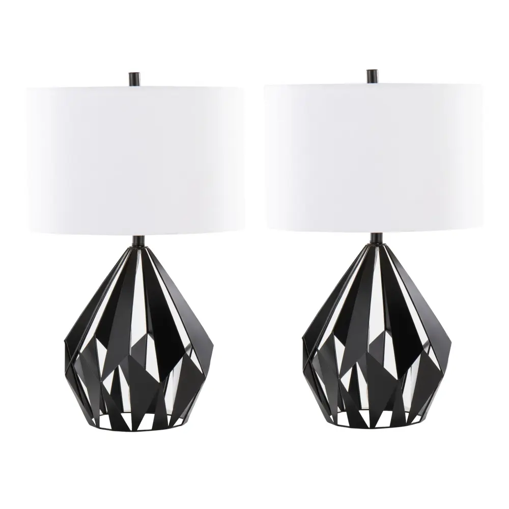 Geo - Me Tri Contemporary Table Lamp (Set 2) - Dull Black / White