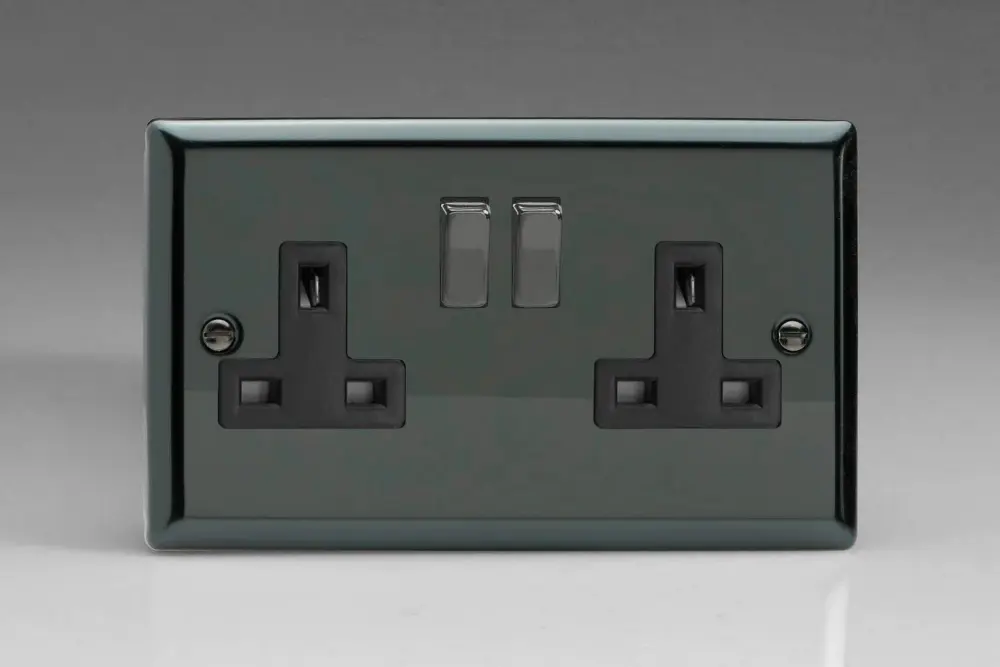 Varilight XI5DB 13A Switched Socket 2-Gang Midnight Iridium Black,91x150x31mm
