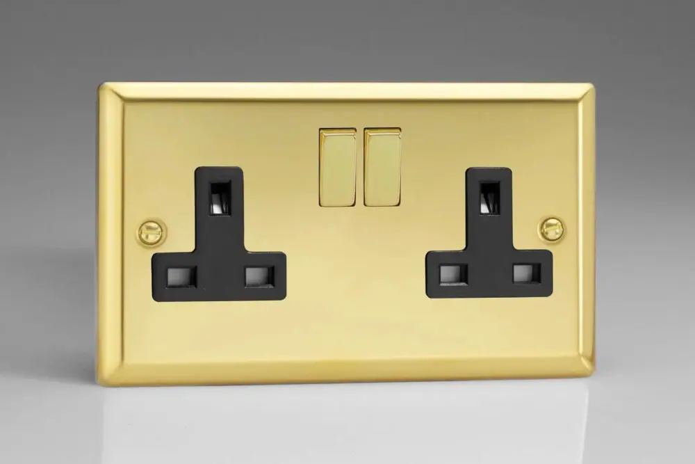 Varilight XV5DB 13A Switched Socket 2-Gang Ebony Victorian Brass