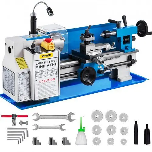 VEVOR Pro-Series Bench Top Mini Metal Milling Lathe 7x12 Variable Speed 0-2250 RPM Lamp, JSMNCC0618-3BYS01V1