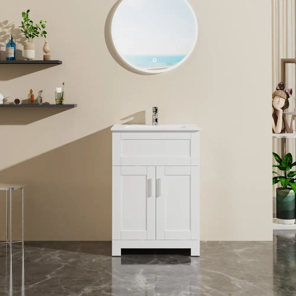 Wall-Mounted Folding Sink Bathroom Vanity Laundry Cabinet Combo - Pearl