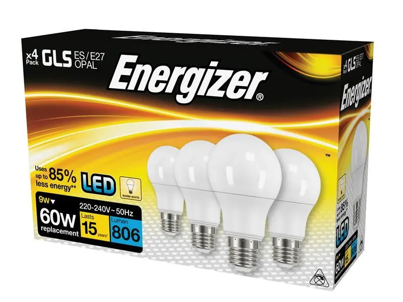Energizer LED ES (E27) Opal GLS Non-Dimmable Bulb, Thermal White 806 lm 9.2W (Pack 4)