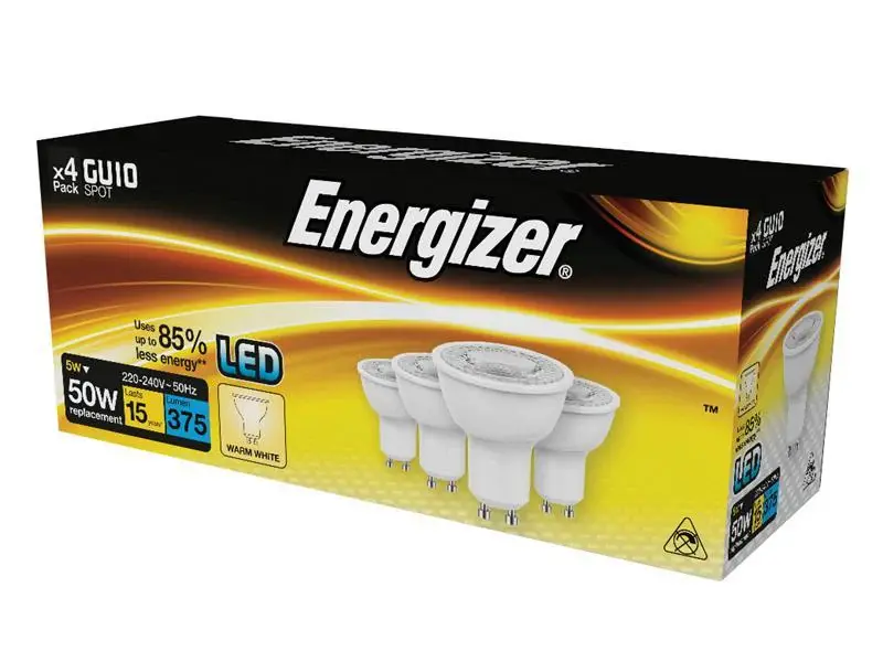 Energizer LED GU10 50¡ Non-Dimmable Bulb, Warm Alabaster 375 lm 5W (Pack 4)