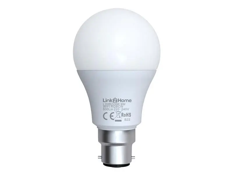 Link2Home Wi-Fi LED BC (B22) Opal GLS Dimmable Bulb, Snow + RGB 800 lm 9W