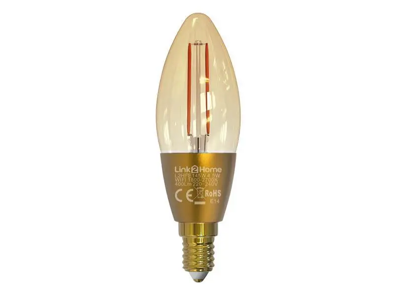 Link2Home Wi-Fi LED SES (E14) Candle Filament Dimmable Bulb, Alabaster 400 lm 4.5W