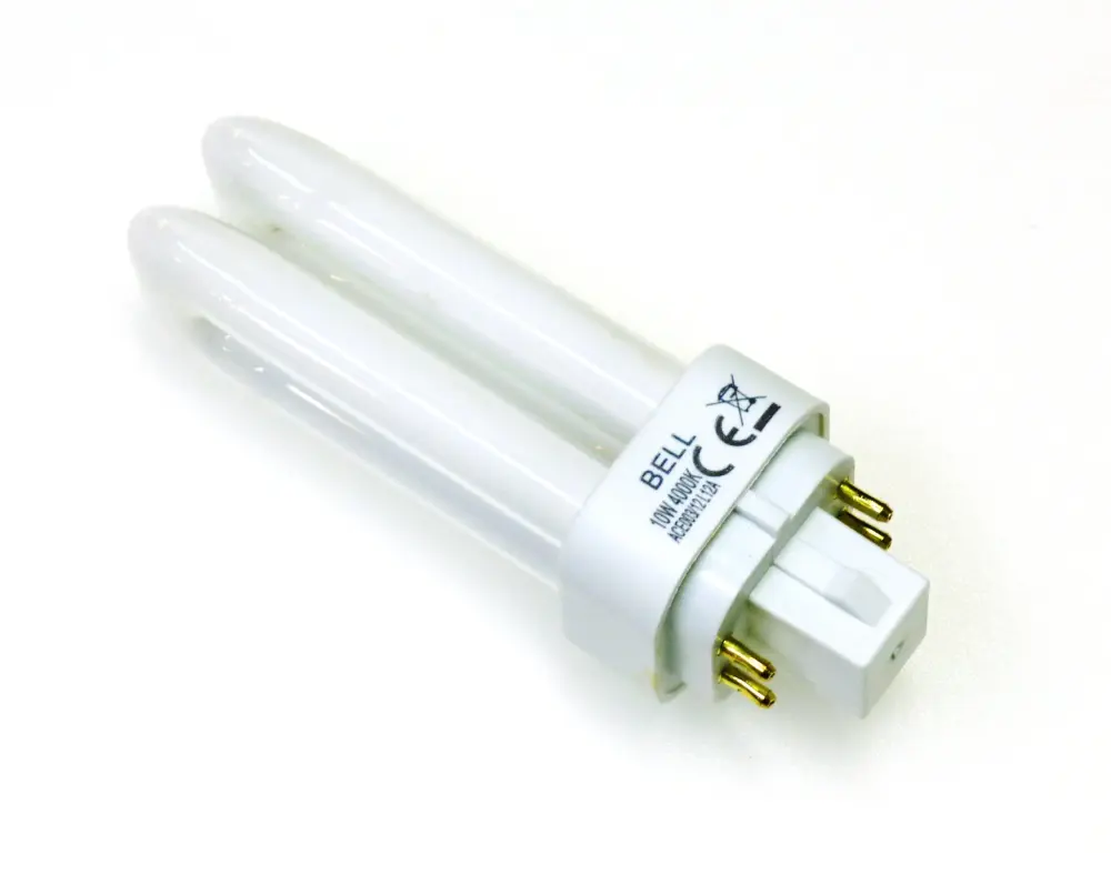 2x 10 watt CFL 4 pin Energy Saving Lamp 10W Cool Chalk 840 G24q-1 Double turn BELL