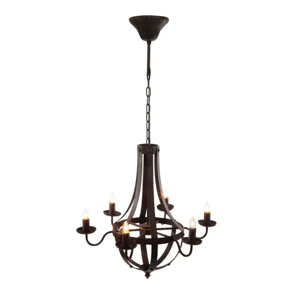 Dimmable Compatible 6 Light Metal Chandelier, Hanging Light Fixture Adjustable Chain Kitchen, Bulb Not Included - Charcoal