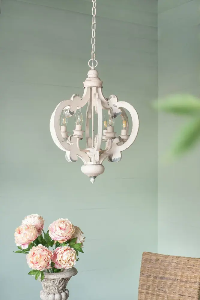 Farmhouse Chandelier, 6 Light Wood Chandelier Pendant Airy Fixture Adjustable Chain Dining Room Living Room Entryway, Bulb...