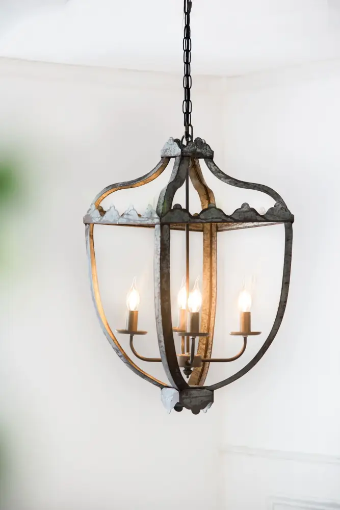 4 Light Metal Chandelier, Hanging Light Fixture Adjustable Chain Kitchen, Bulb Not Included - Slate