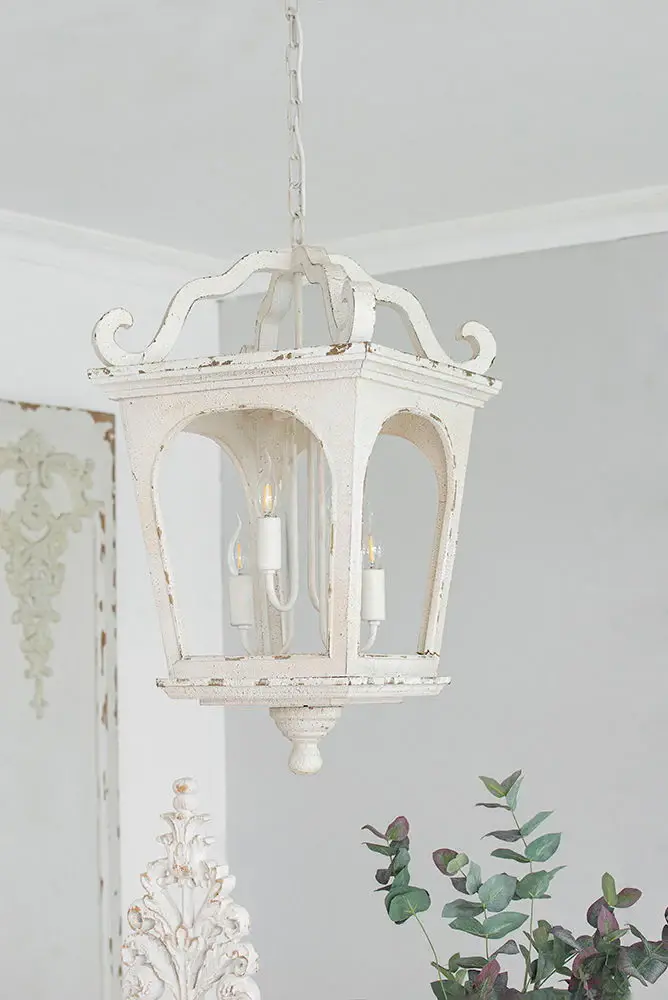 4 Light Wood Chandelier, Hanging Light Fixture Adaptable Chain Kitchen, Bulb Not Included - Cream White