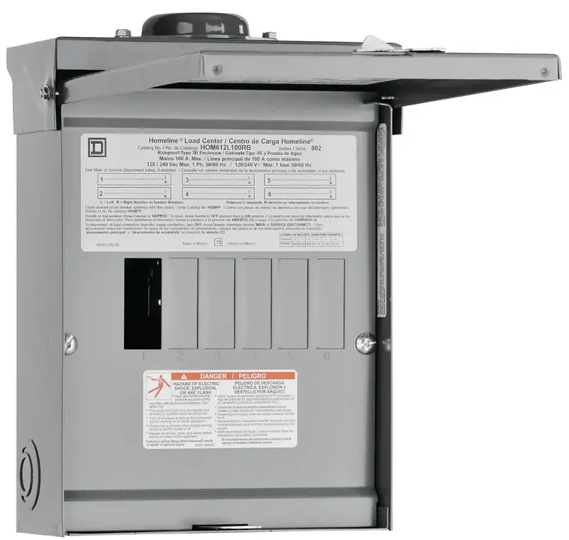 Square D Homeline HOM612L100RBCP Load Center, 100 , 6 -Space, 12 -Circuit, Main Lug, NEMA 3R Enclosure, Graphite