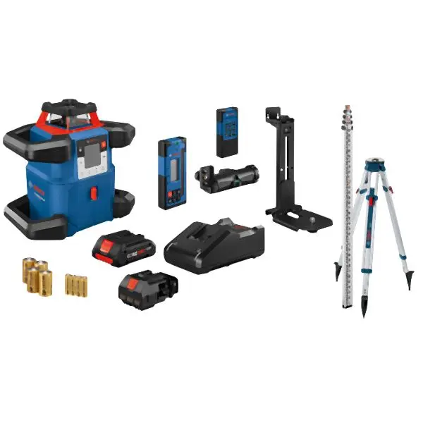 Bosch 18V REVOLVE4000 Connected Self-Leveling Horizontal/Vertical Rotary Laser Kit (1) CORE18V 4.0 Space-saving Battery, 0...
