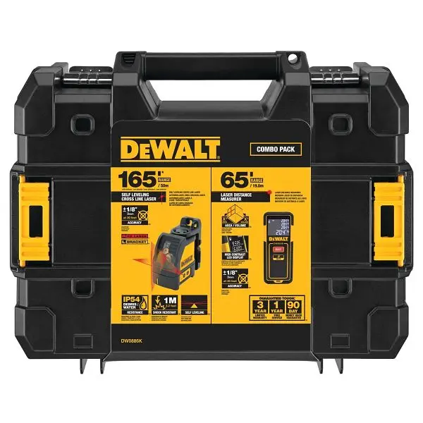 DeWalt Deluxe Red Cross Line Laser Level & 65 ft. Laser Distance Quantifyr Kit, DW0886K