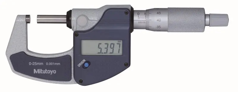 Mitutoyo Certified Digimatic Micrometer, Lit, 0-25mm, 0.001mm, No Output, Ratchet Stop, 293-821-30