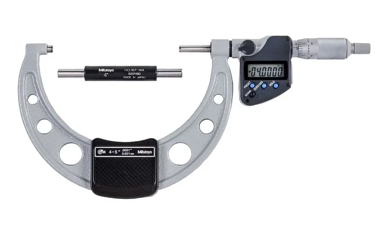 Mitutoyo Digimatic Micrometer, I/m 4-5 , .0001 , Output, Ratchet Stop, 293-350-30