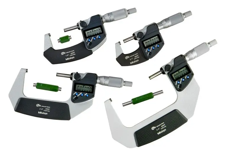 Mitutoyo Digimatic Micrometer, Set(4), I/m 0-4 , .00005 , Output, Ratchet Stop, 293-961-30