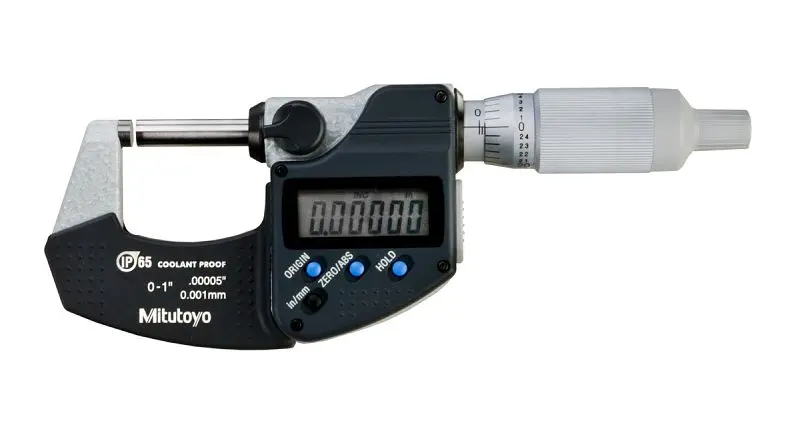 Mitutoyo Thick Digimatic Micrometer, I/m 0-1 , .00005 , Output, Ratchet Thimble, 293-334-30