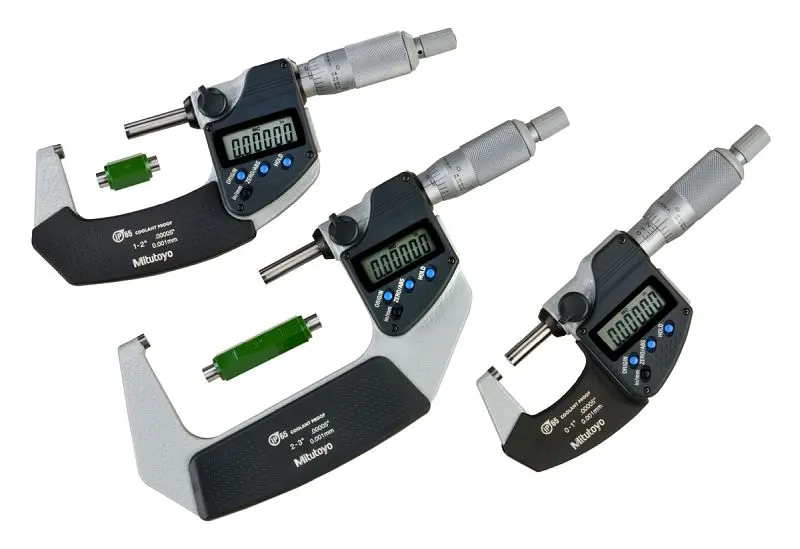Mitutoyo Waterproof Digimatic Micrometer, Set(3), I/m 0-3 , .00005 , Output, Ratchet Stop, 293-960-30