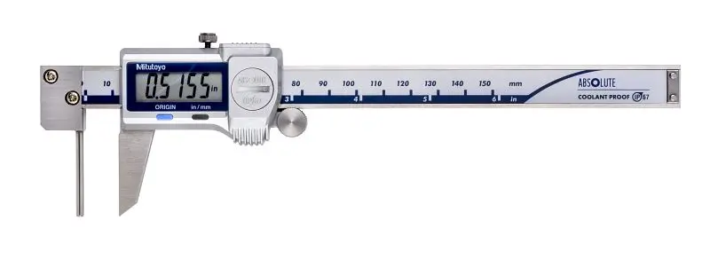 Mitutoyo Water-Resistant Caliper, Digimatic, 6 , Coolant Proof, Tube-Thickness, Thumb Roller, 573-761-20