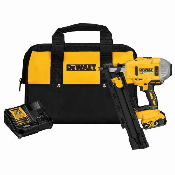 DeWalt Ribbed 20V Max 21 Degree Plastic Collated Cordless Framing Nailer Kit, DCN21PLM1