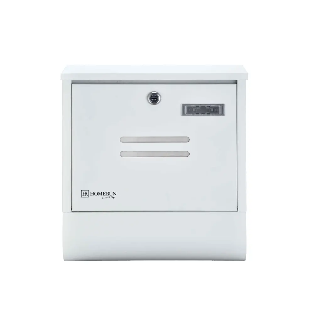 Lockable Wall-Mounted Mailbox Integrated Newspaper Holder, White