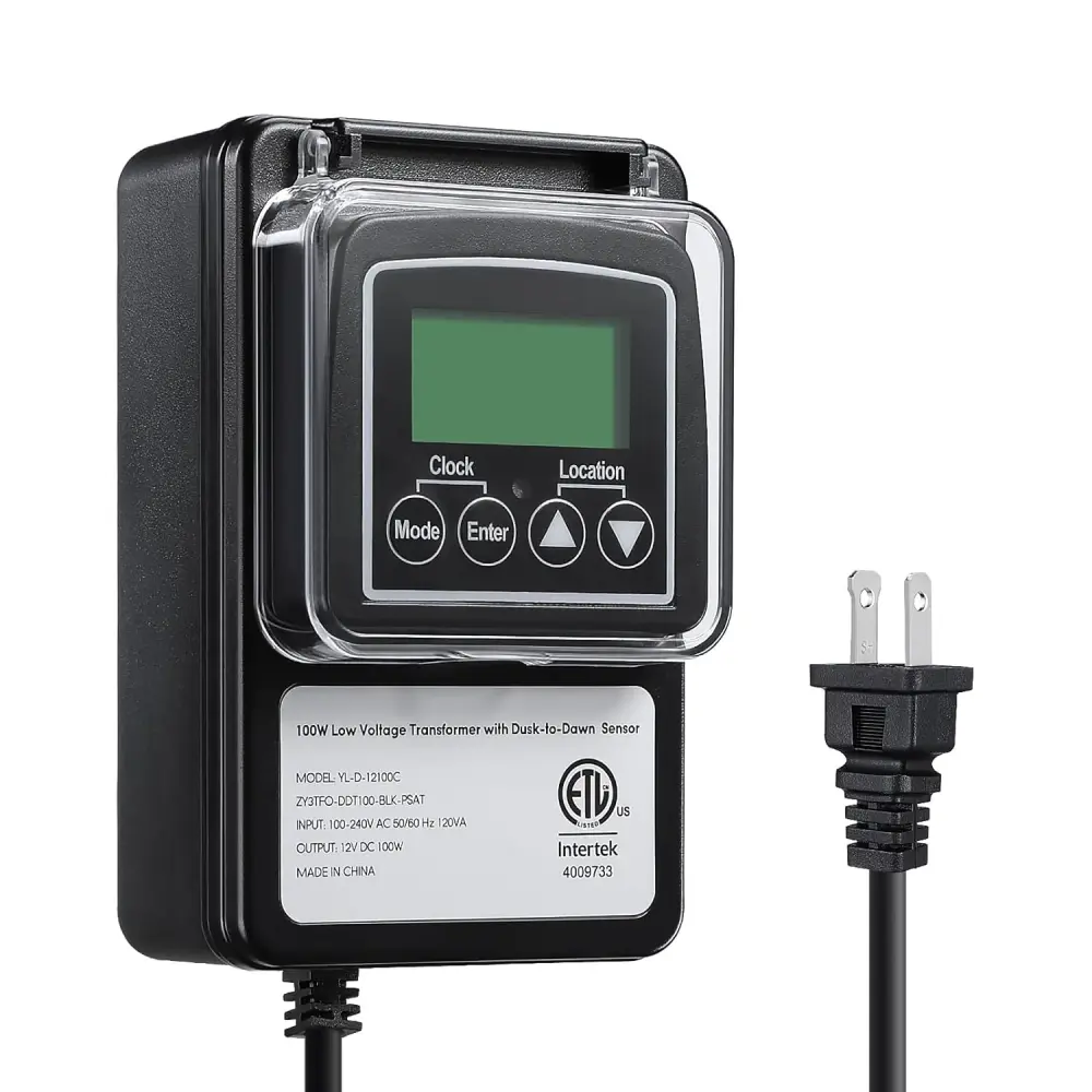 Outdoor Low Voltage Transformer Timer & Photocell Buoyant Sensor- 12V 100W DC Output