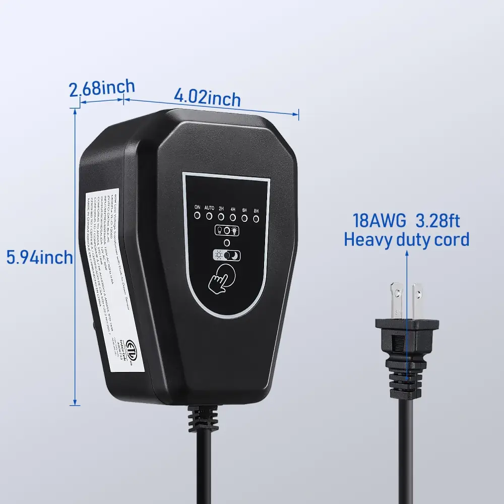 Outdoor Low Voltage Transformer Timer & Photocell Buoyant Sensor- 12V 60W AC Output