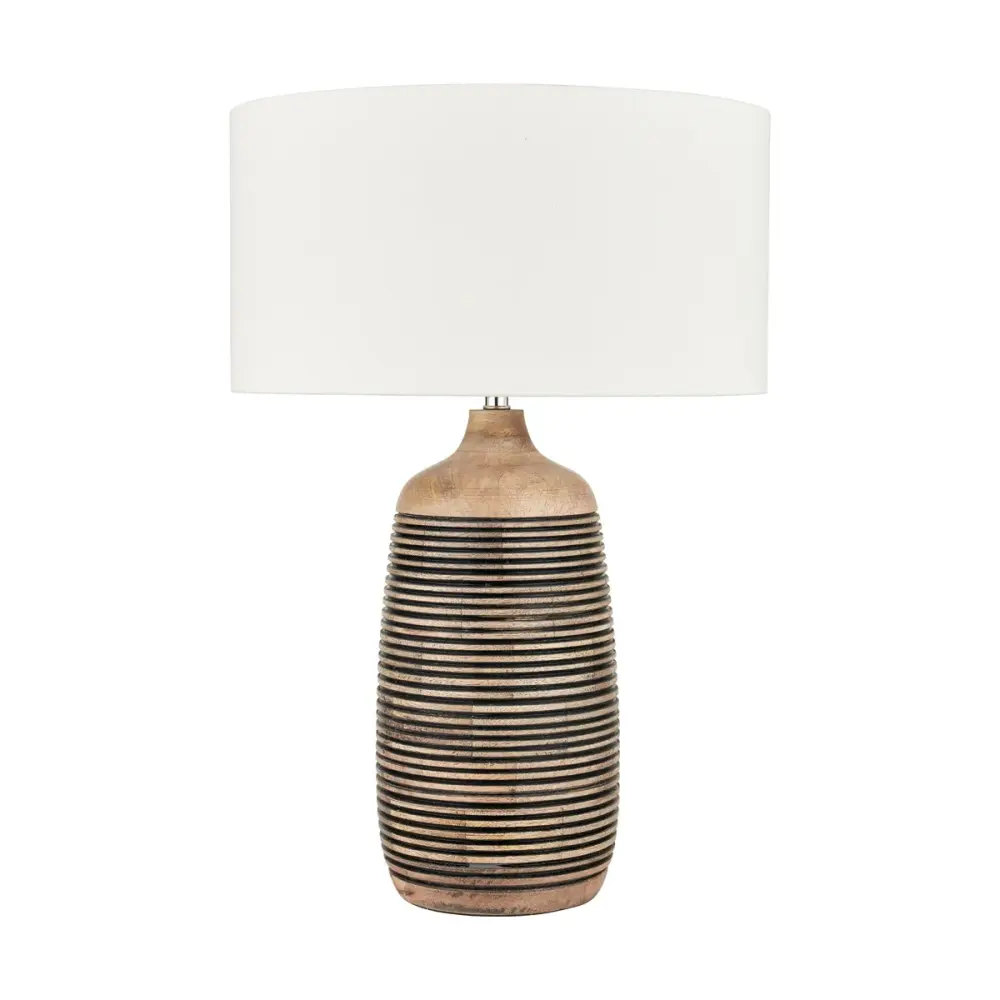 Caspian Grooved Table Lamp - Real Mango Wood
