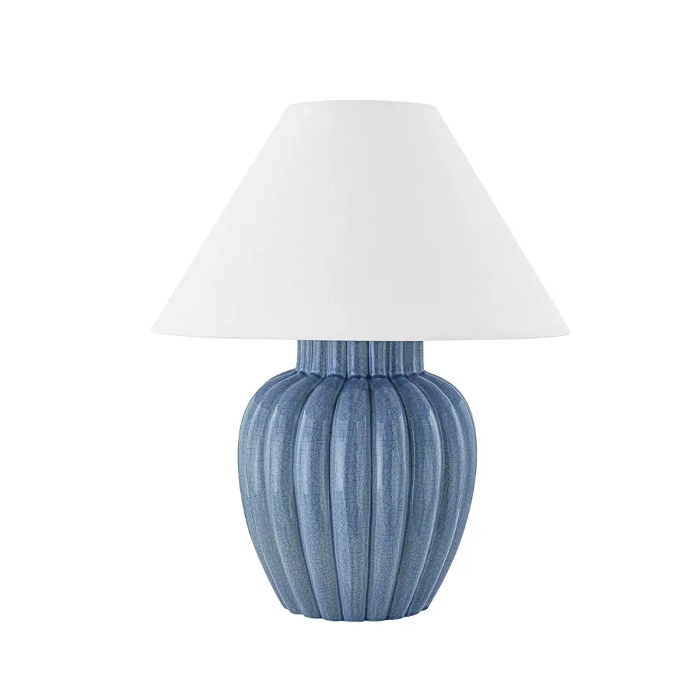 Clarendon 1 Light Table Lamp - Aged Brass & Yielding Blue Ceramic Crackle