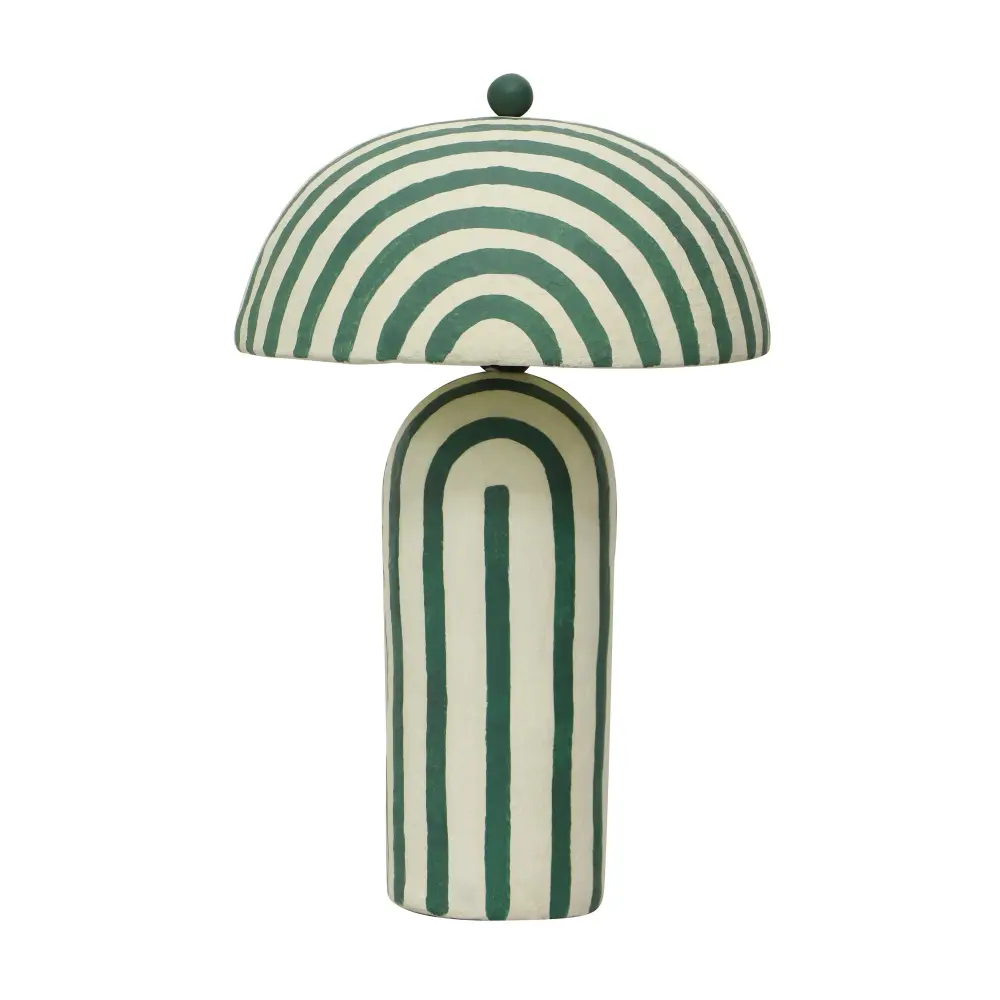 Maiori Dark Mint Striped Papier Mache Table Lamp