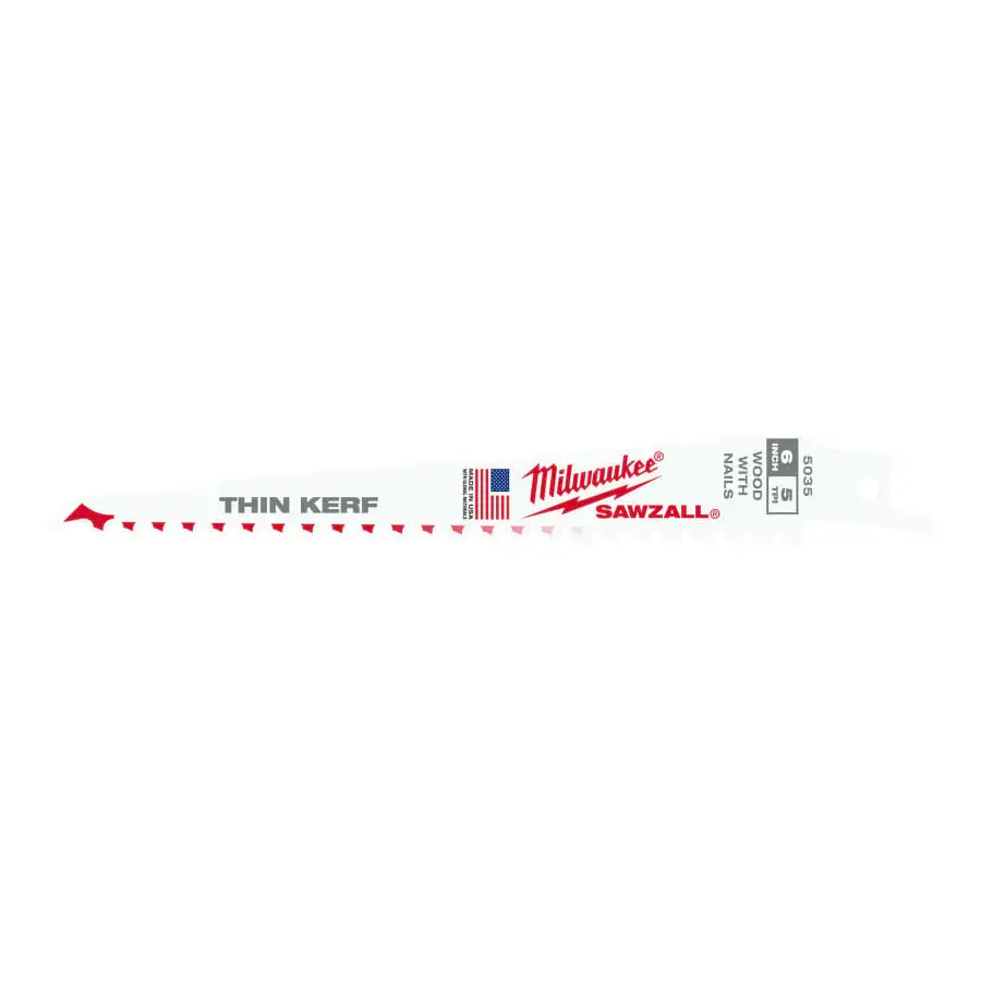 Anti-Vibration Milwaukee SAWZALL® Normal Wood Cutting Blade, 6 L x 3/4 W, 5 TPI, 5 EA/PK