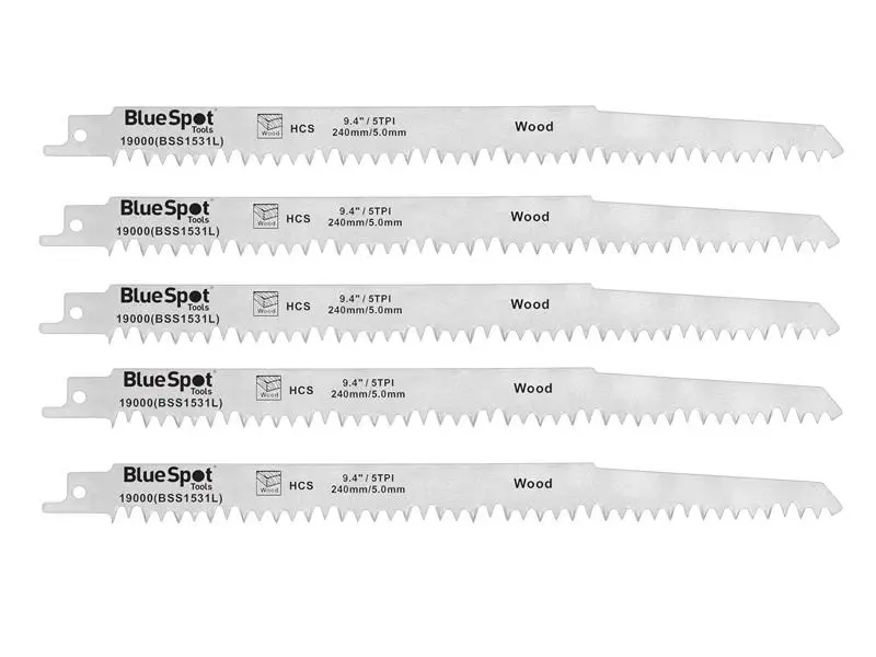 BlueSpot Tools HCS Reciprocating Saw Blade 240mm x 5 TPI Pack 5