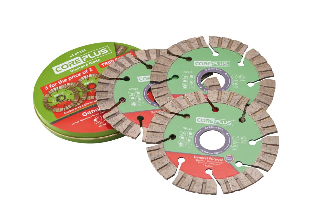 Coreplus 3 Piece 115mm (4.1/2in) Hybrid GP Diamond Blade Adjust