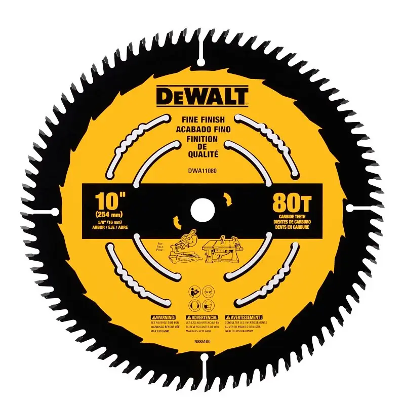 DEWALT DWA11080 Circular Saw Blade, 10 Dia, 1 Arbor, 80-Teeth, Carbide Cutting Edge, Applicable Materials: Wood