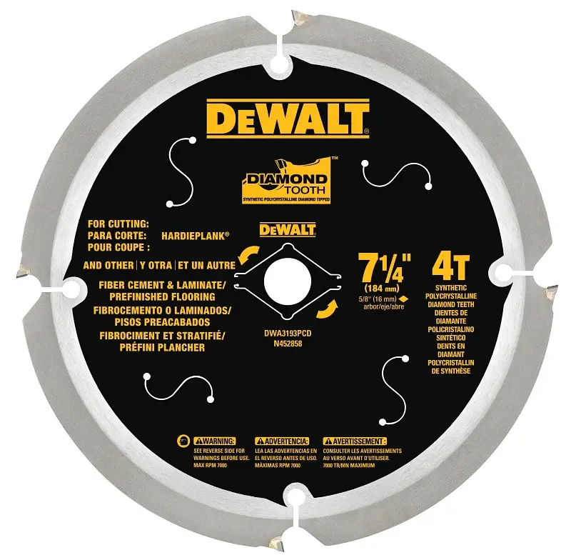DEWALT DWA3193PCD/DW3193 Circular Saw Blade, 7-1/4 Dia, 5/8 Arbor, 4-Teeth, Polycrystalline Cutting Edge