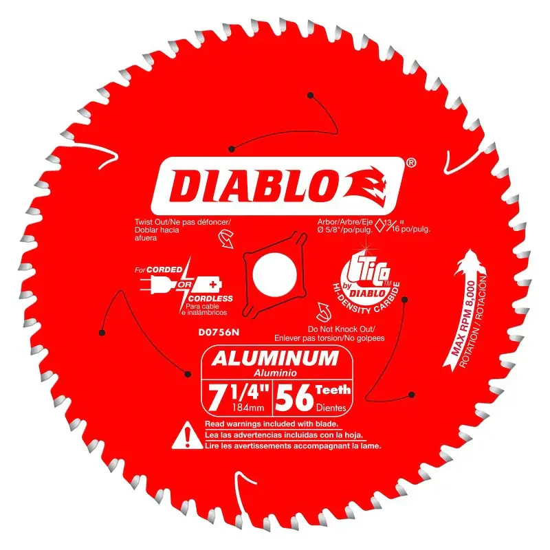 Diablo D0756N Circular Saw Blade, 7-1/4 Dia, 5/8 Arbor, 56-Teeth, Carbide Cutting Edge