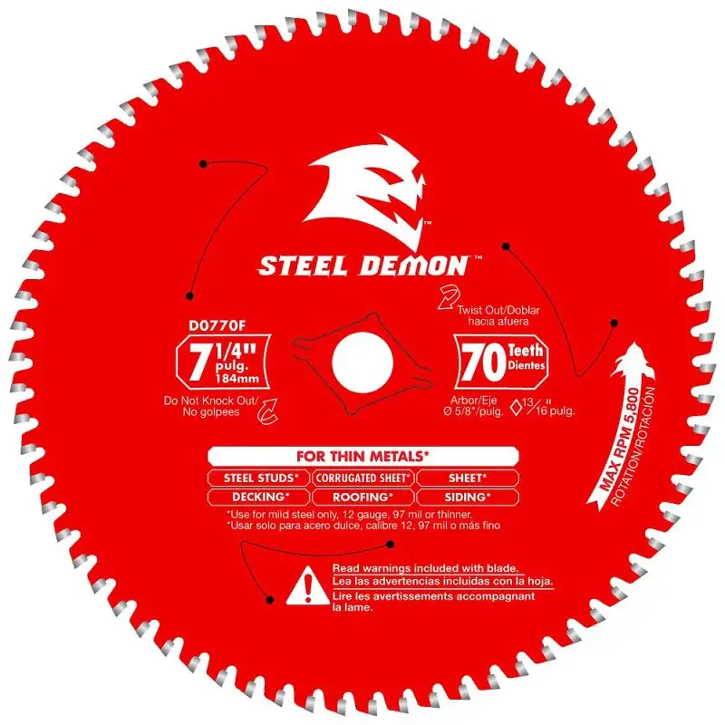 Diablo D0770F Circular Saw Blade, 7-1/4 Dia, 5/8 Arbor, 70-Teeth, Carbide Cutting Edge
