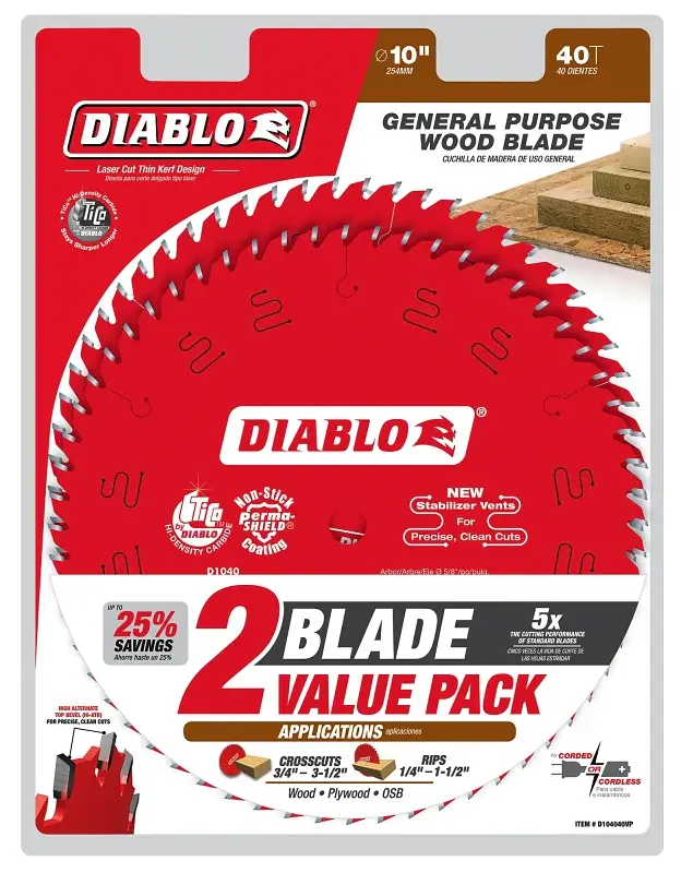 Diablo D104040VP Saw Blade, 10 Dia, 40-Teeth
