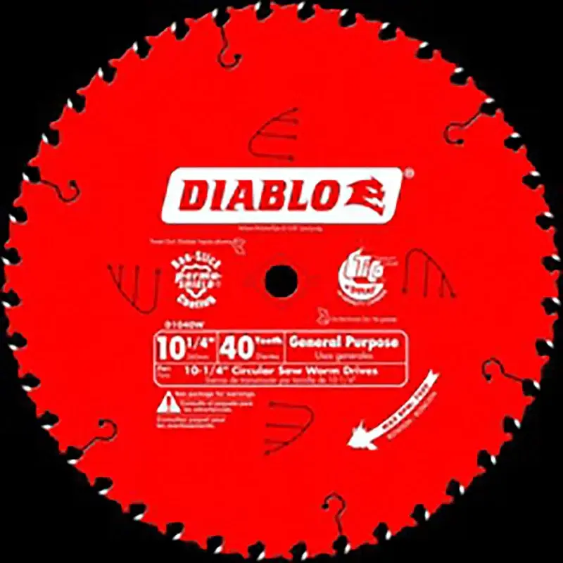 Diablo D1040W Circular Saw Blade, 10-1/4 Dia, 5/8 Arbor, 40-Teeth, Carbide Cutting Edge