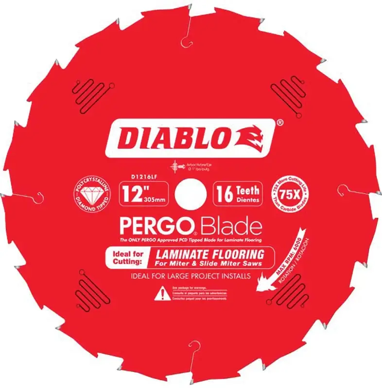 Diablo D1216LF Circular Saw Blade, 12 Dia, 1 Arbor, 16-Teeth, Polycrystalline Diamond Cutting Edge