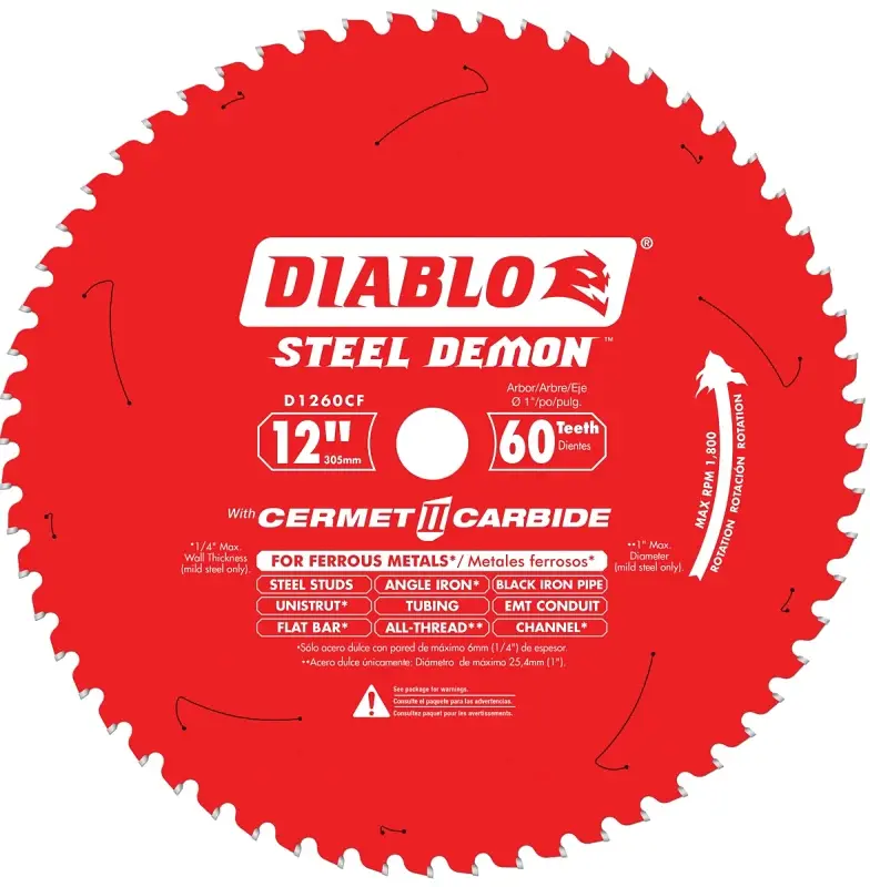 Diablo D1260CF Circular Saw Blade, 12 Dia, 1 Arbor, 60-Teeth, Cermet Cutting Edge
