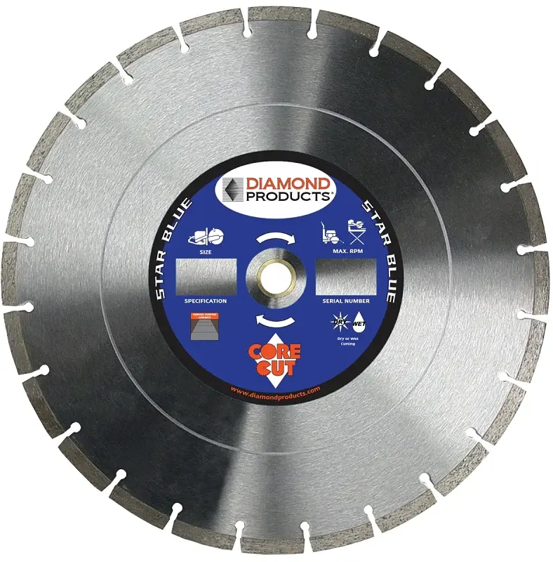 Diamond Products 85261 Circular Saw Blade, 14 Dia, Diamond Cutting Edge, Standard Arbor