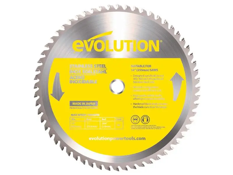 Evolution Stainless Chromed Cutting Chop Saw Blade 355 x 25.4mm x 90T