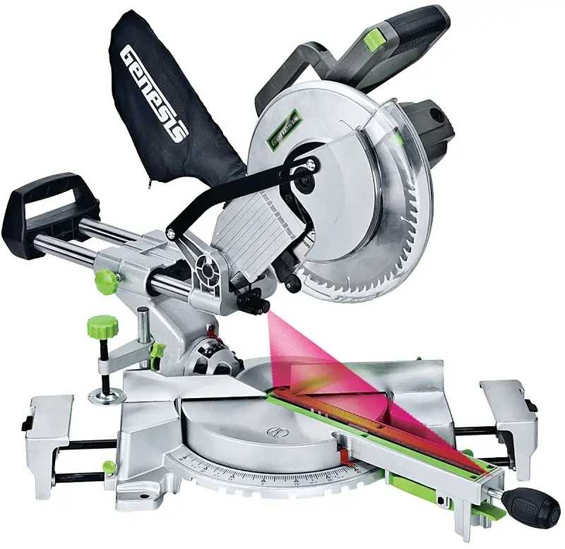 Genesis GMSDR1015LC Miter Saw, 10 Dia Blade, 3 x 12 at 0 x 90 deg, 3 x 8-1/4 at 45 x 90 deg Cutting Capacity