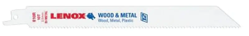Lenox 20590B810R Reciprocating Saw Blade, Applicable Materials: Non-Ferrous Metal, Acrylic, Wood, 3/4 W, 8 L